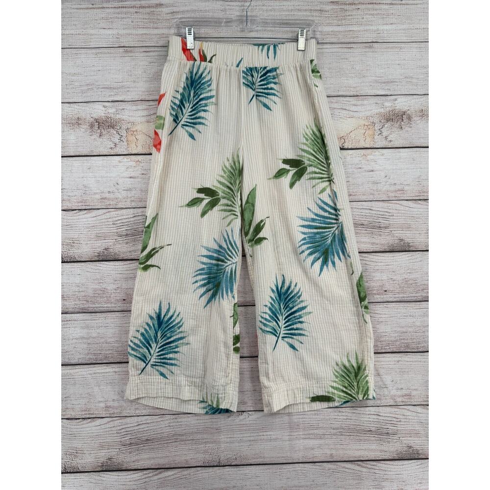 Chico's Floral Wide Leg Lounge Pants Women's Small/0 Beige/White Pull‎ On